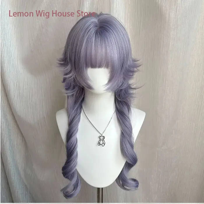 Perruque synthétique longue et bouclée violette avec frange, style Roman Roll, Princess Roll, Lolita