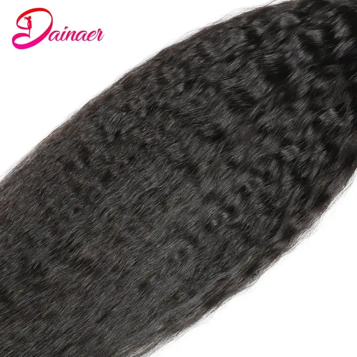 Mèches Péruviennes Naturelles Remy, Cheveux Crépus Lisses, 4x4, avec Closure