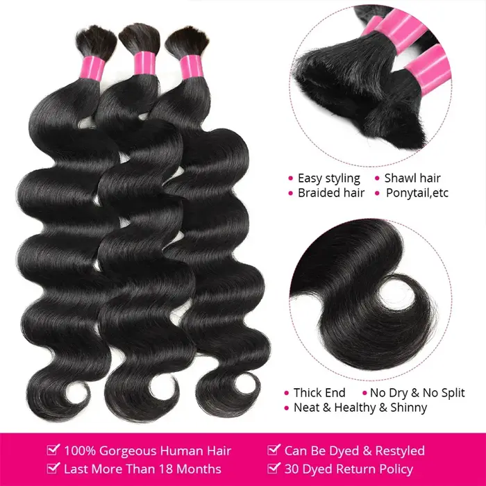 Extensions de cheveux humains Remy double drawn 100g, cheveux bruts en vrac pour tresses bohèmes et tresses ondulées