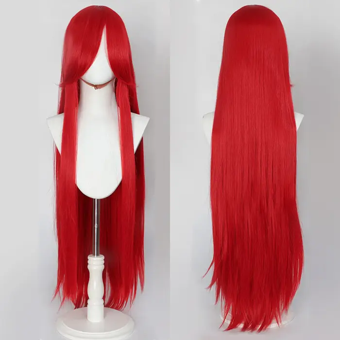 Perruque de Cosplay synthétique longue et lisse de 100CM avec frange