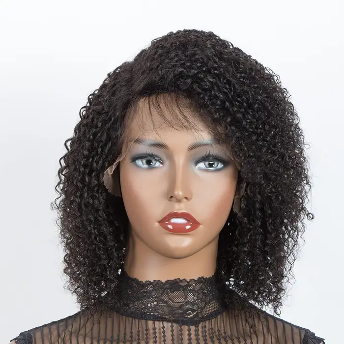 Perruque Bob Cheveux Humains Bouclés Crépus Ombré Brun 13x5x1 T Lace Frontal Densité 180% 10 Pouces 