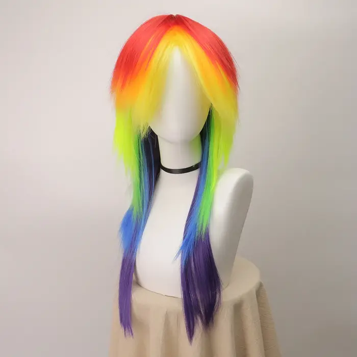 Perruque synthétique longue et lisse arc-en-ciel Dash, perruque de Cosplay multicolore pour Costume d'halloween, fête de noël