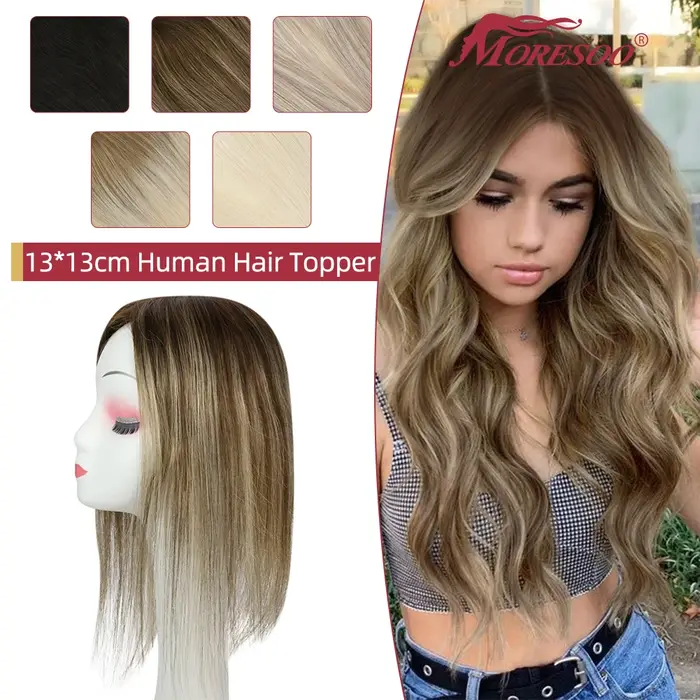 Moresoo cheveux humains droits Toppers Machine Remy cheveux pièce pince pour femmes Topper pour la b