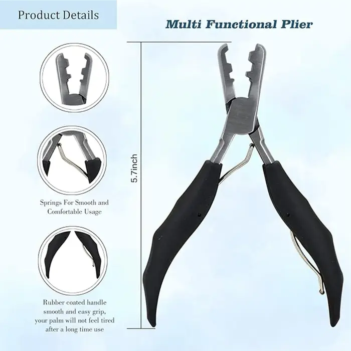 Pince à extensions capillaires noire en acier inoxydable