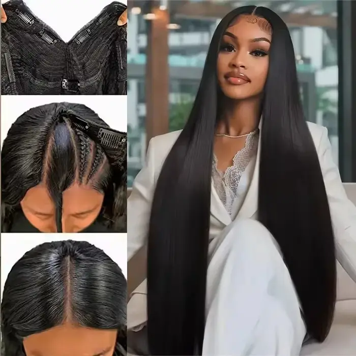 Perruque en cheveux humains lisses de 32 pouces de long, densité 220, perruque en V, perruques U-Par
