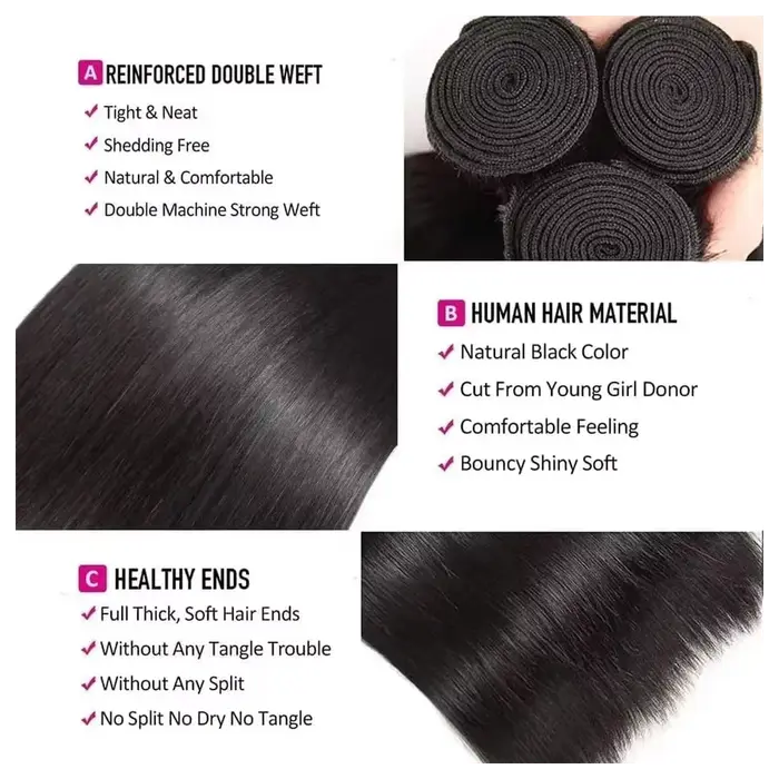 12A Tissage Cheveux Humains Mèches Cheveux Humain Avec Closures 2X6/5x5/13x4 Closure Tissage Cheveux