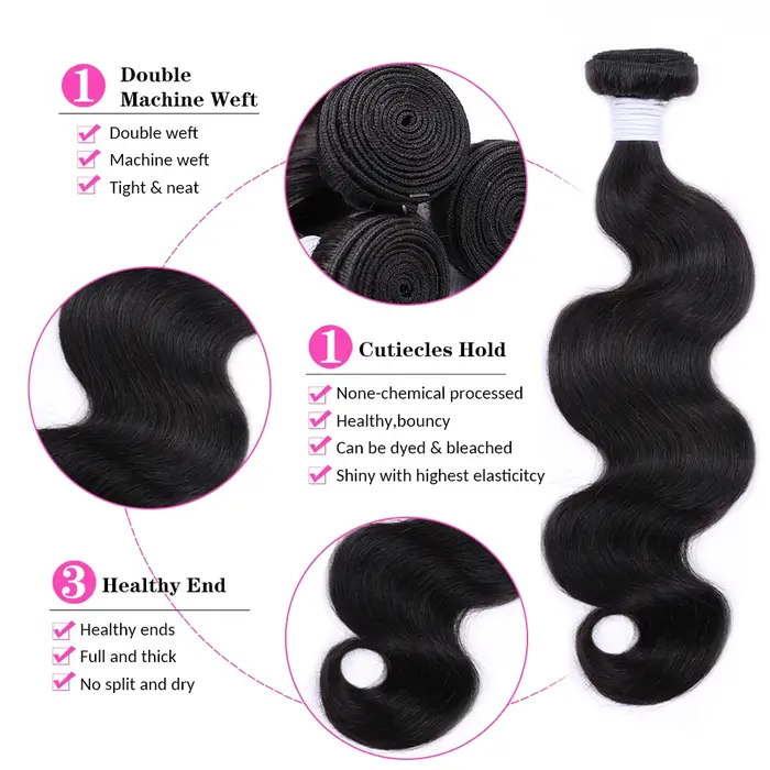 Extensions de cheveux humains brésiliens Remy ondulés couleur naturelle, 1/3/4 pièces, 38-40 pouces