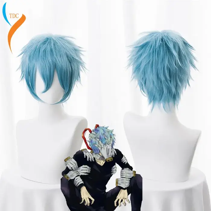 Anime My Academia Boku no Hiro Akademia Shigaraki Tomura perruques courtes gris bleu mixte bouclés Cosplay perruque +