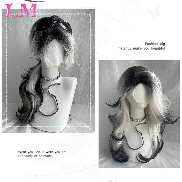 LM-Perruque Lolita Synthétique Longue et Droite avec Frange pour Fille, Mignonne Ombre, Rose, Blonde