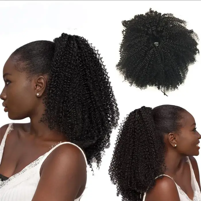 4B/4C cheveux humains queue de cheval cordon Afro crépus bouclés Remy Extensions 10-24 pouces Instal