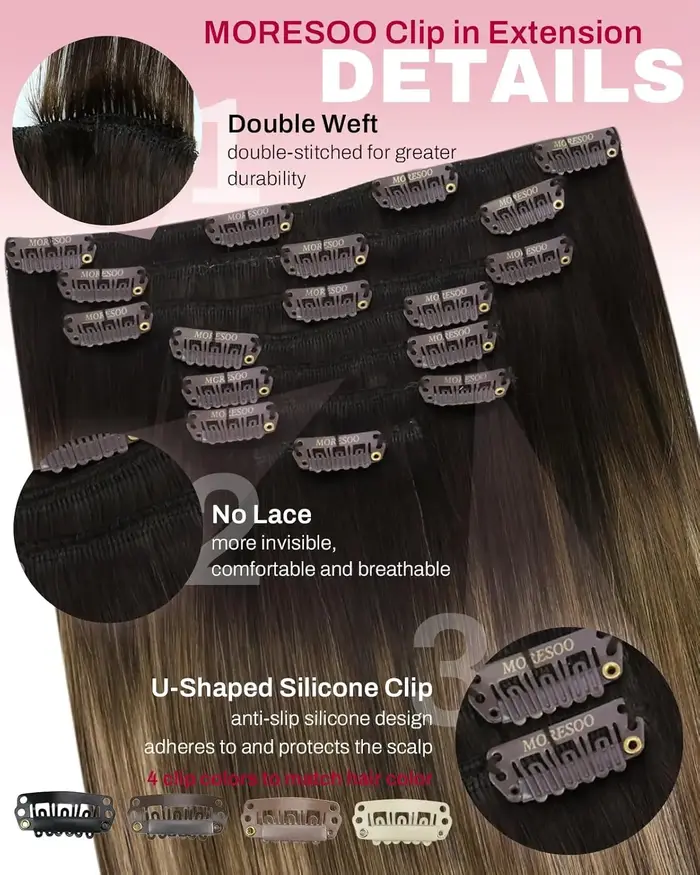 Moresoo-Extensions de cheveux à clipser