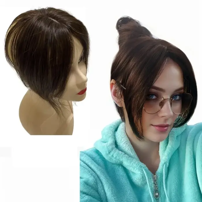 25cm pince en cheveux humains naturels Topper pour femmes frange