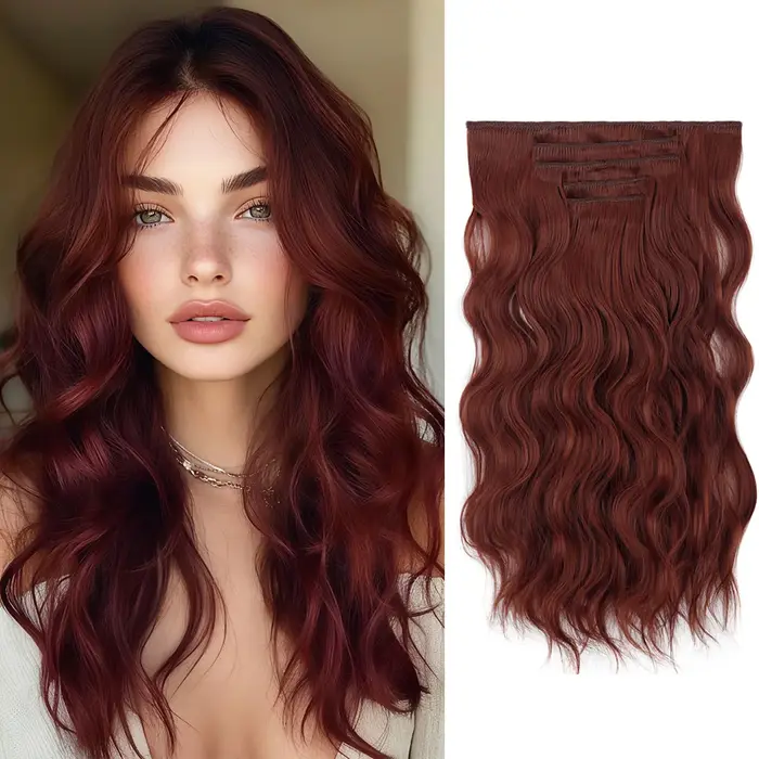 Extension capillaire synthétique longue bouclée noire résistante à la chaleur, 20 pouces, 5 pièces/ensemble, postiche pour femmes 