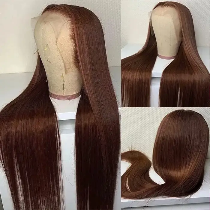 Os droit chocolat brun 13x6 hd dentelle frontale perruques cheveux humains pré plumé brésilien brun