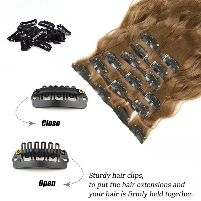Extensions de cheveux synthétiques bouclés pour femmes et filles, postiche longue à clipser, style maïs ondulé, 16clips en 6 pièces, 22 po, 03/Party