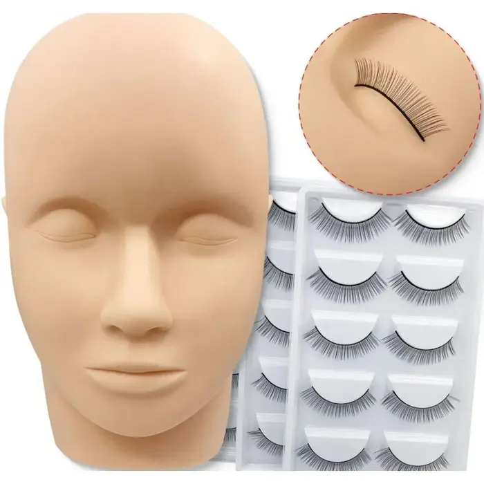 Tête de mannequin pour formation aux extensions de cils et kit de cils