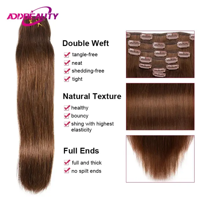 Extensions de cheveux raides Clips dans l'extension