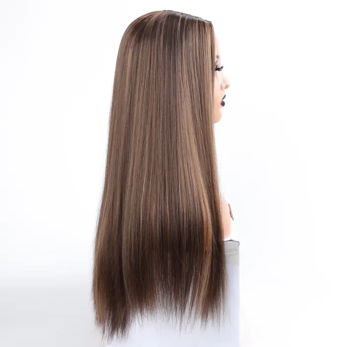 Sophia-Perruque Synthétique Droite en U pour Femme, Cheveux Raides Blonds Noirs, Perruque à Reflets, # P4/27