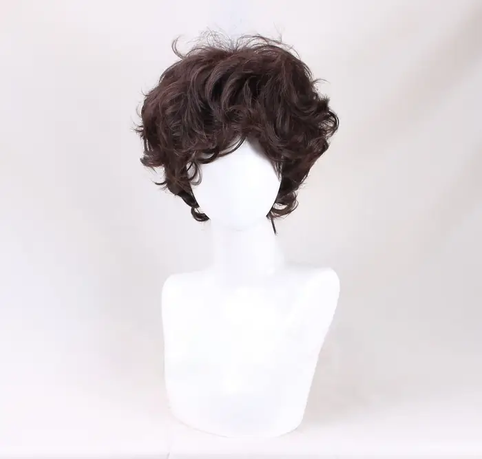Frodo Baggins Cosplay perruque de haute qualité courte marron bouclés résistant à la chaleur cheveux