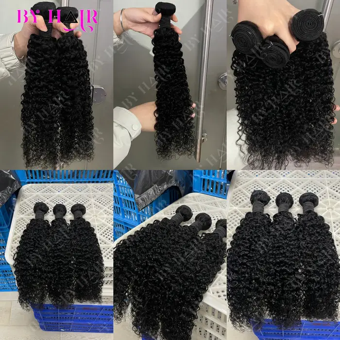 Extensions de cheveux humains 100% naturels, bouclés crépus 12A, brésiliens, effet mouillé et ondulé