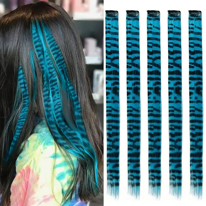 Extensions capillaires synthétiques imprimées à rayures à clipser