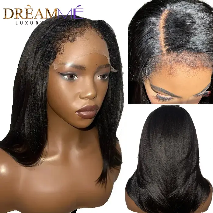 Perruques Yaki légères sans colle cheveux humains Wear And Go 7x5 perruques de fermeture de dentelle