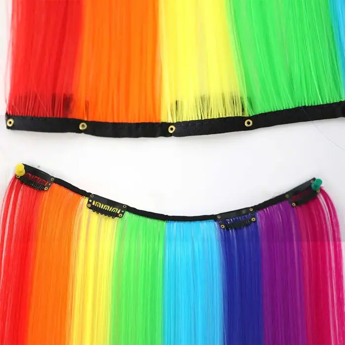Extensions capillaires synthétiques longues à clips arc-en-ciel de 22 pouces