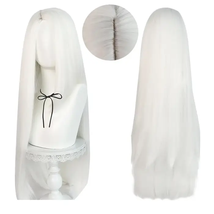 Perruque Vaggie pour femmes perruque synthétique blanche longue droite avec frange perruque de Cospl