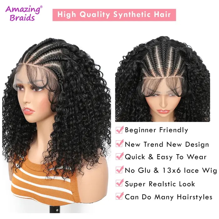 Perruque de cheveux bouclés tressés en dentelle avant 8 '' 13x6