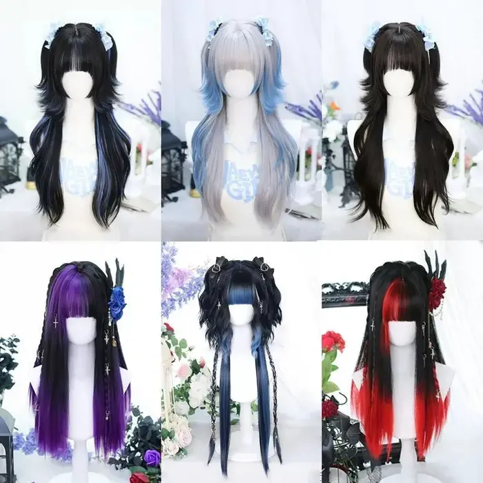 Perruque Lace Front Coupe Wolf Cut - Cheveux Courts Bouclés pour Cosplay Anime avec Frange - Postiche Queue de Loup Style Coréen pour Femme (Pré-épilée)