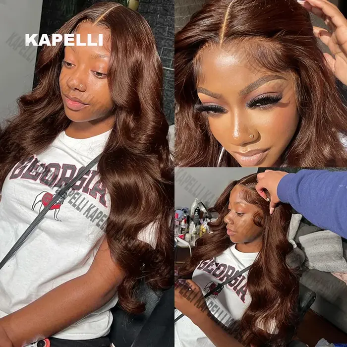 Extensions de Cheveux Humains Ondulés Bruns avec Closure 4x4/13x4