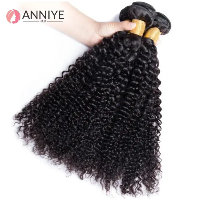 Lot de 3 mèches de cheveux humains bouclés crépus avec closure en dentelle 4x4