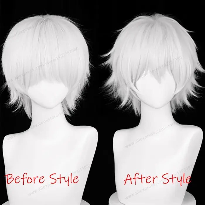 Kaneki Ken Cosplay perruque 30 cm court argent blanc homme cheveux Anime résistant à la chaleur perruques synthétiques
