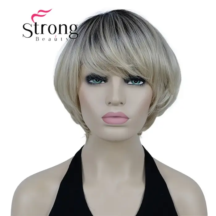 Perruques synthétiques ombré Blonde courte | Perruque coupe au carré style
