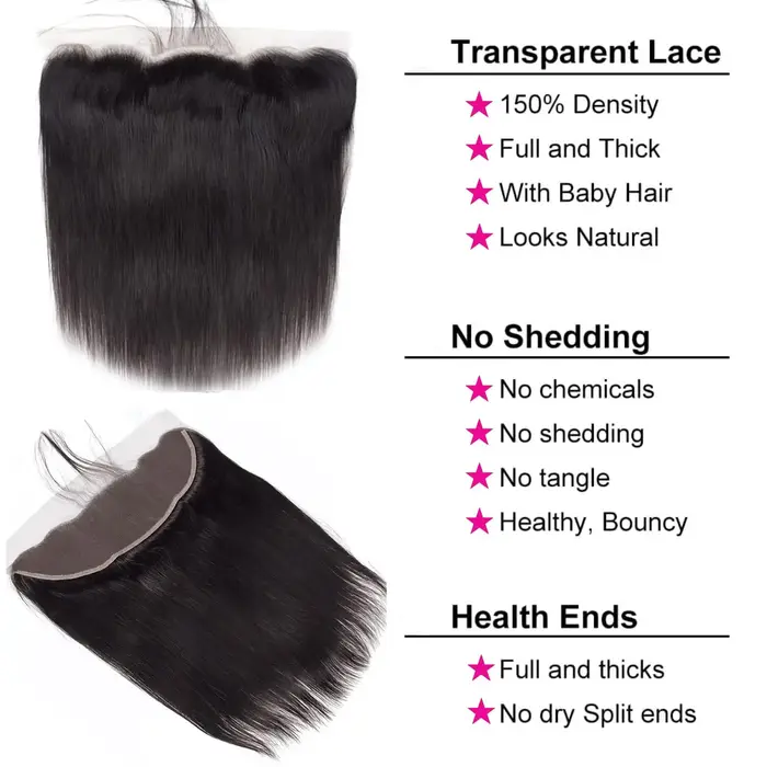 Cheveux humains lisses, 3 paquets avec frontal en dentelle 13x4, paquets de cheveux brésiliens vierg