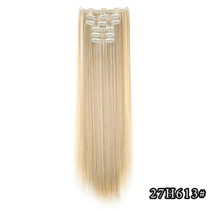 Extensions de cheveux noirs 24 "/60 cm 6 pièces/ensemble femmes longue ligne droite synthétique pleine tête pince 16