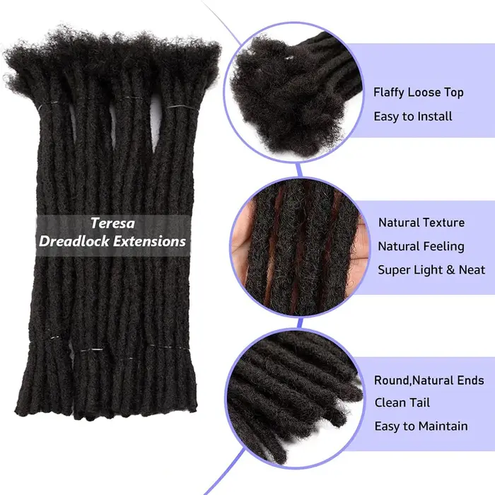 Extensions de dreadlocks synthétiques Teresa, extensions de locs synthétiques, largeur 0,8 cm, 10 pouces, 15 mèches, extensions de dreadlocks en cheveux naturels