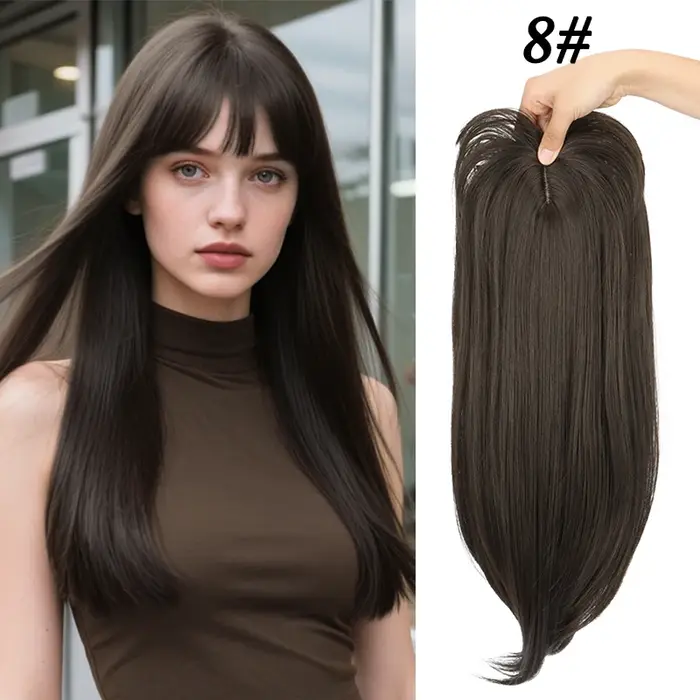 Topper synthétique pour cheveux raides 50 cm |   Haut de la couverture de la tête, pièce à clipser |