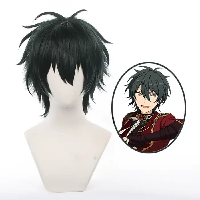 Perruque de Cosplay Kagehira ata ka, Ensemble de Jeu Stars, Cheveux Courts Vert Foncé, Degré de Chal