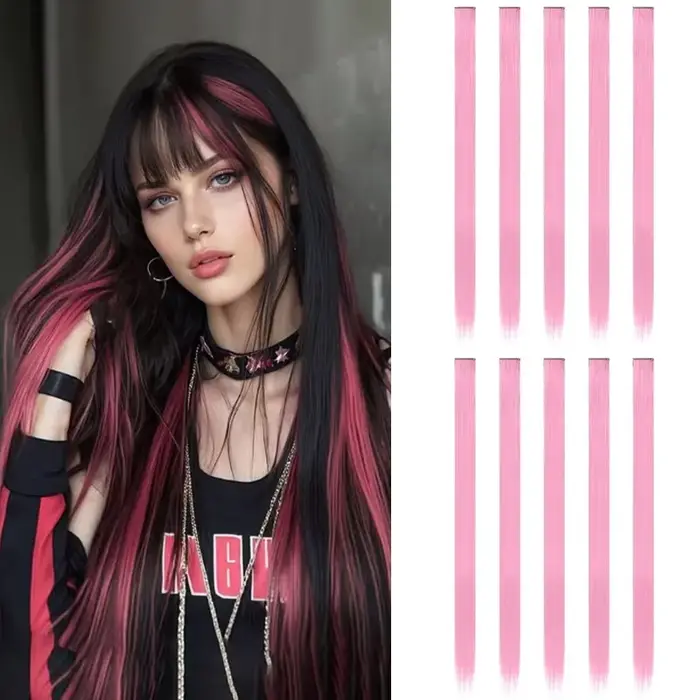 Extensions de cheveux synthétiques roses