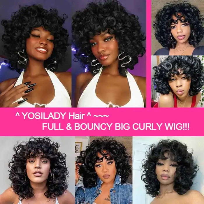 300% haute densité oeuf Curl coupe lutin perruque cheveux humains avec frange vague d'eau courte Bob