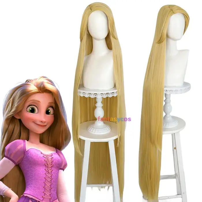 Raiponce Cosplay perruque film emmêlé princesse longue Blonde droite résistant à la chaleur cheveux Halloween Costume jeu de rôle perruques