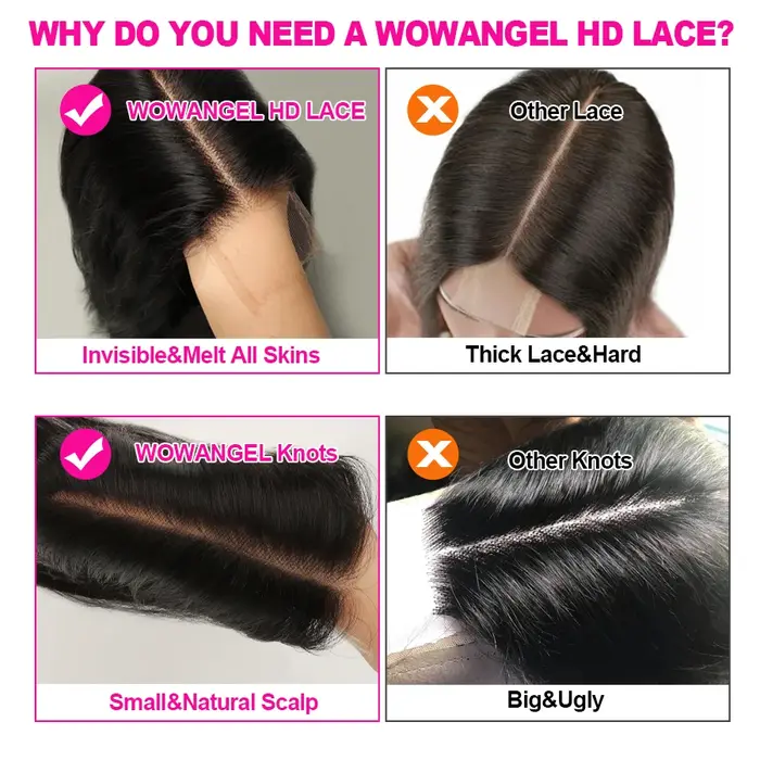 Wow Angel 2x6 HD dentelle fermeture avec paquets cheveux humains raie profonde fondu peaux 30 32 pou