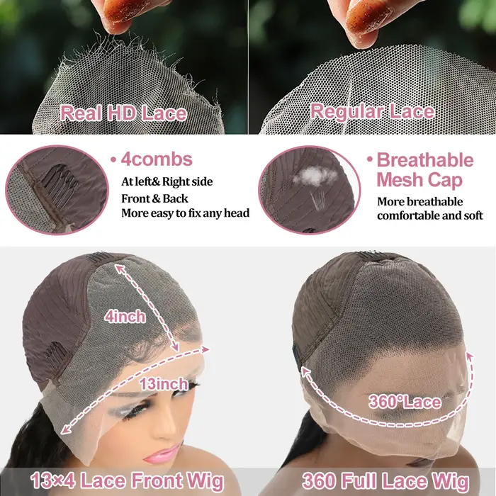 Perruque Lace Frontal Wig 360 naturelle brésilienne lisse, cheveux lisses, 13x6, Transparent, pre-pl