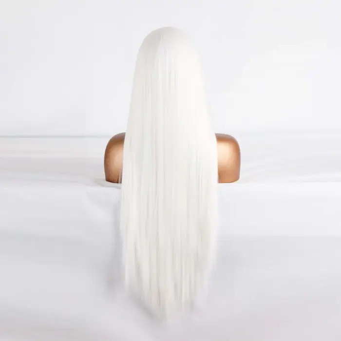 Perruque blanche droite synthétique dentelle avant