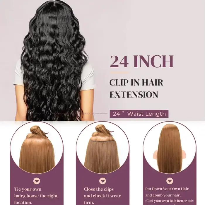 Extensions de cheveux à clipser, 16 clips, 22 pouces de long, extensions de cheveux ondulés pour femmes, extensions de cheveux synthétiques pour tête entière