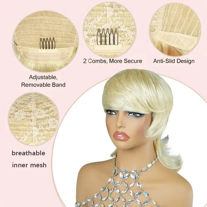 Perruque courte en cheveux humains 100% vierges