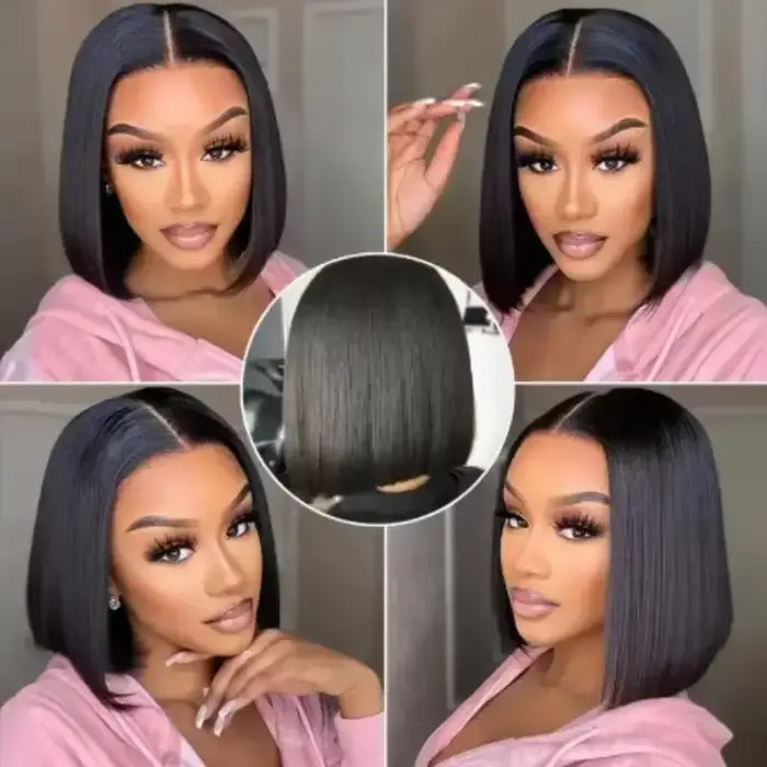 Perruques courtes bob lisses sans colle