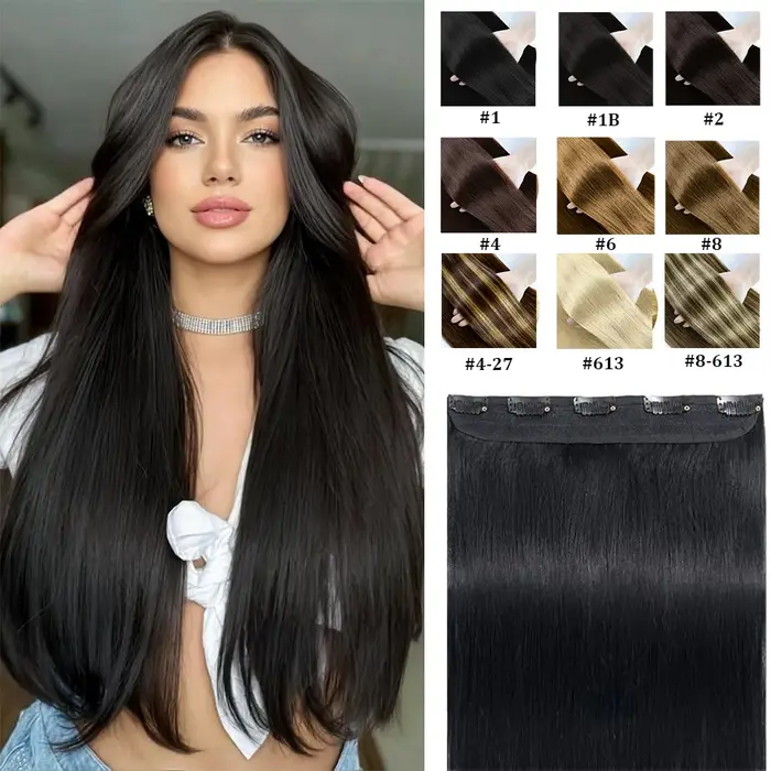 Extensions de cheveux naturels à clipser avec 5 clips dans une seule pièce