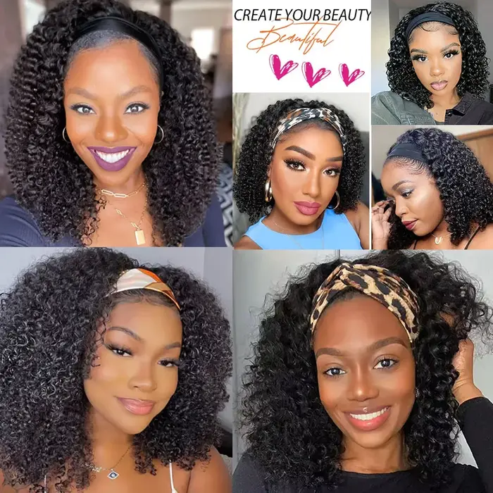 Perruque bandeau bouclée crépue en cheveux humains
